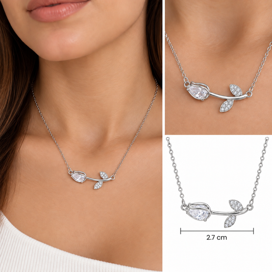 Cadena y dije Tulipán en Acero con Cubic