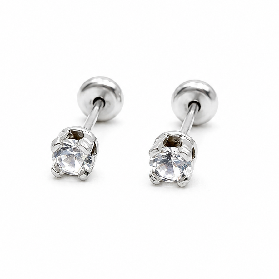 Aros Abridores Plata 925 con Strass Blanco Engarzado Pequeños