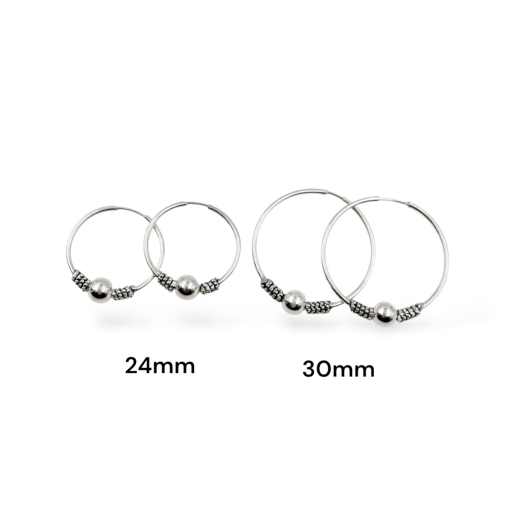 Aros de argolla Bali Plata 925 con Bolita 6mm