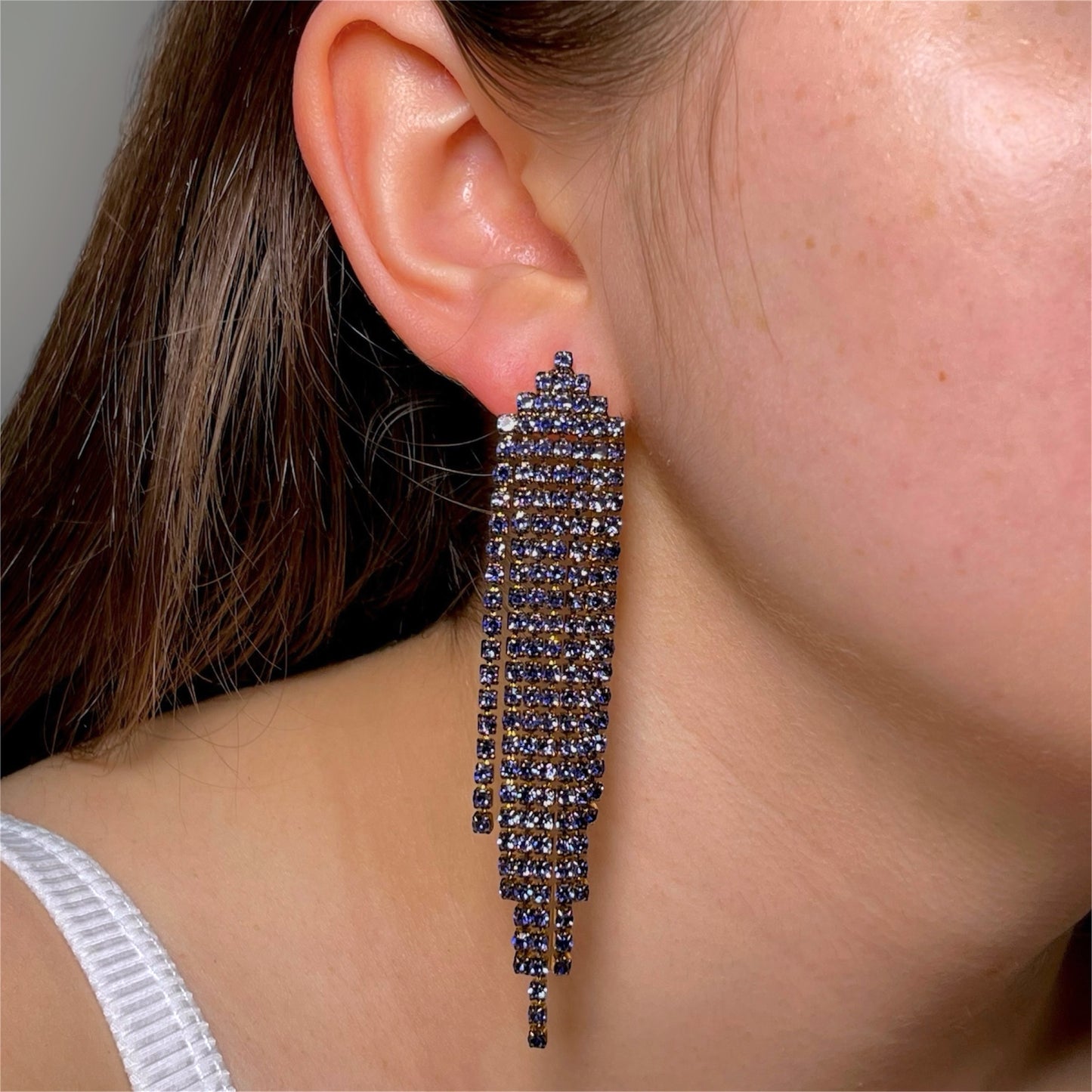 Aros Colgante con Strass Lila para fiesta
