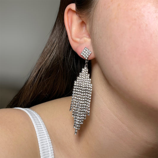 Aro colgante con Strass Plateado para fiesta