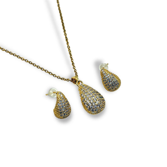 Cadena y dije con aros en acero dorado