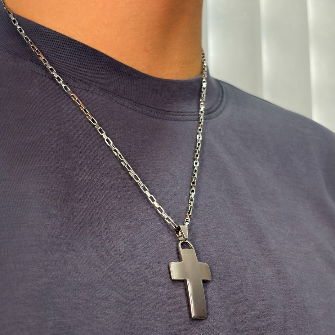 Cadena Con Cruz En Acero Quirúrgico