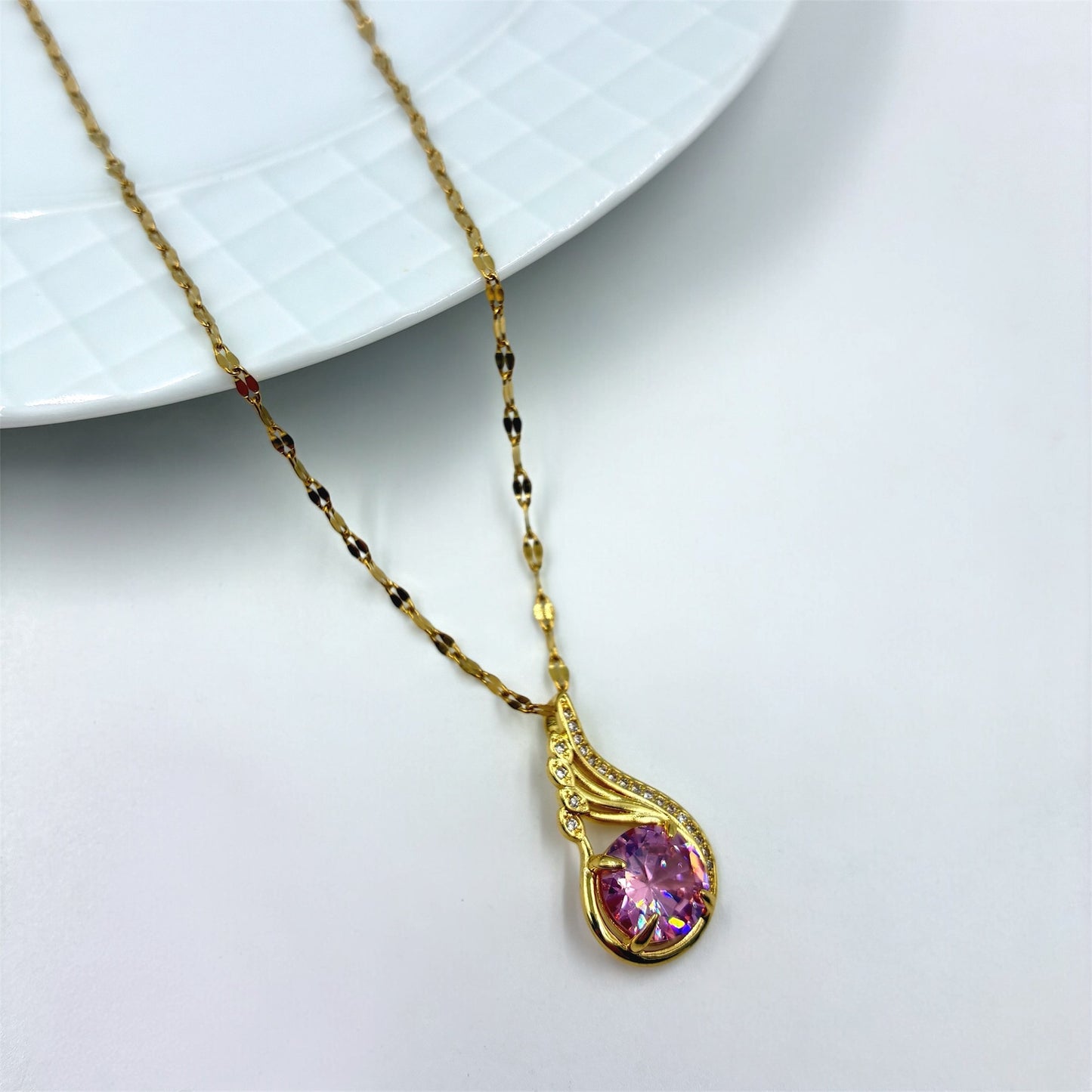 Cadena y dije con cubic rosa