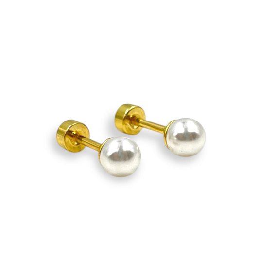 Aros de acero dorado con perla