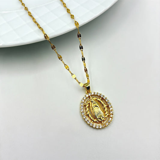 Cadena y medalla Guadalupe en acero dorado