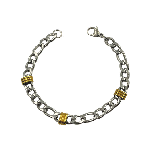 Pulsera acero eslabones grandes combinada con apliques dorados