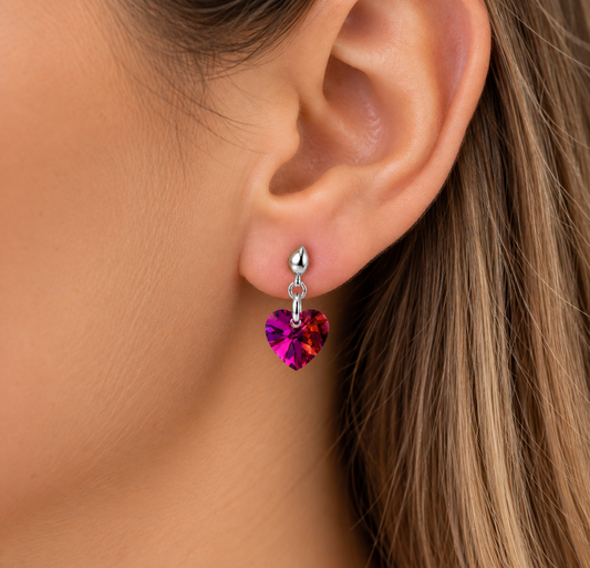 Aros de Plata 925 Corazón Fucsia