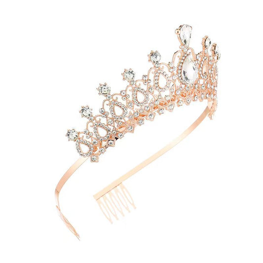 Corona color dorado rose con strass blanco