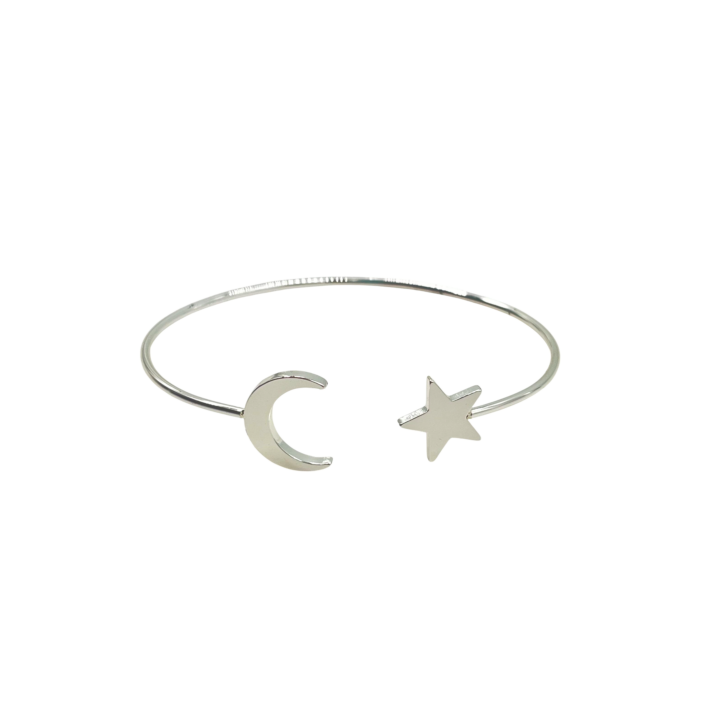 Pulsera 1/2 esclava con dijes luna y estrella en acero blanco