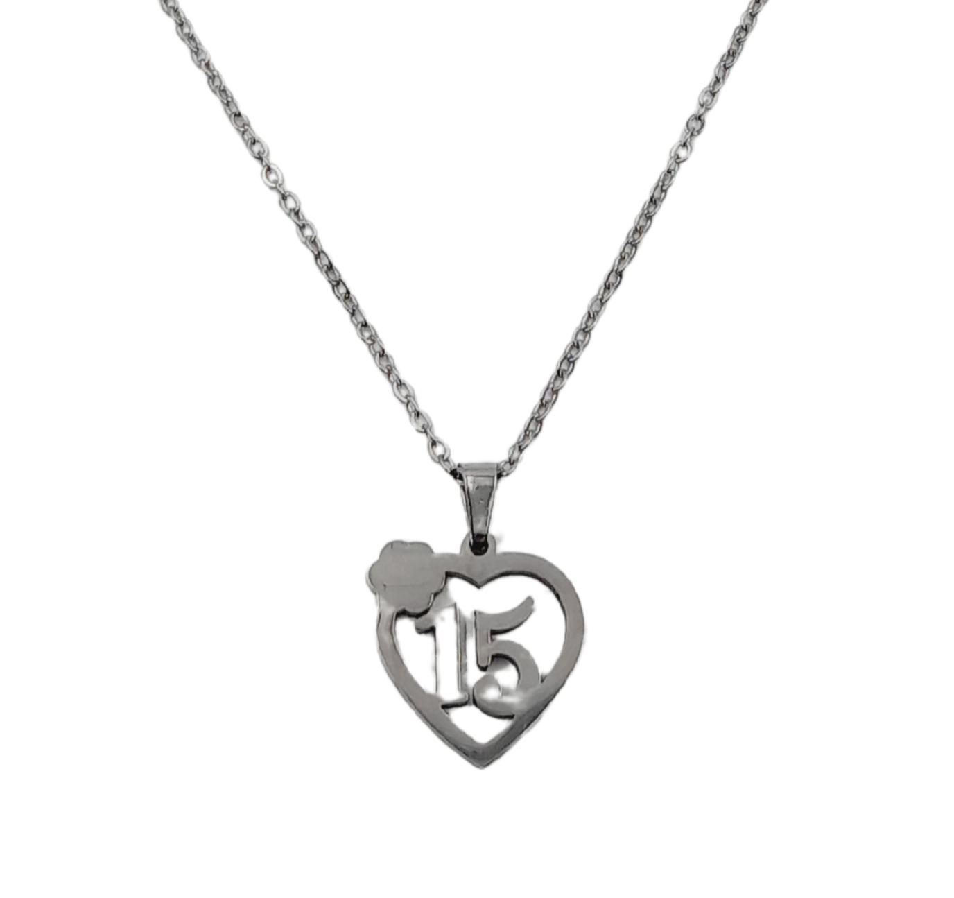 Conjunto de cadena con dije en forma de corazón con flor para 15 años