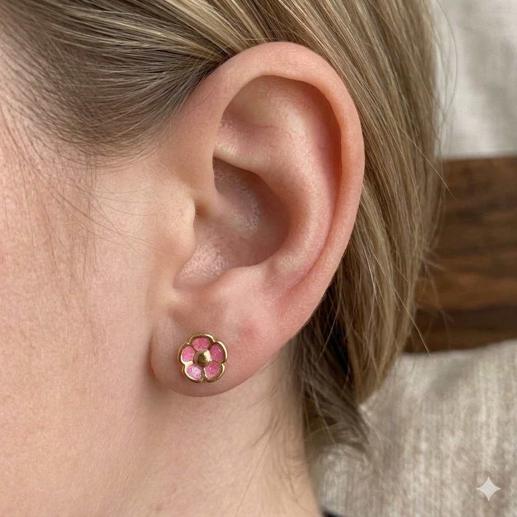 Aros abridores flor esmaltada enchapado en oro