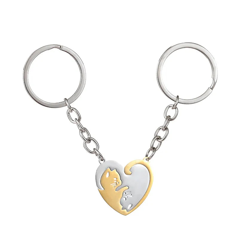 Llavero para compartir en forma de corazón con diseño de gato