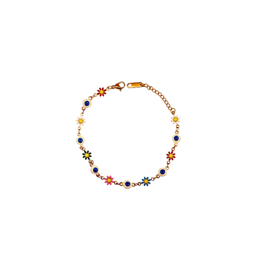 Pulsera con margaritas y ojo turco