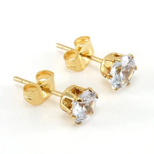 Aros Pasantes Acero Dorado 6mm Cubic Zirconia Unisex