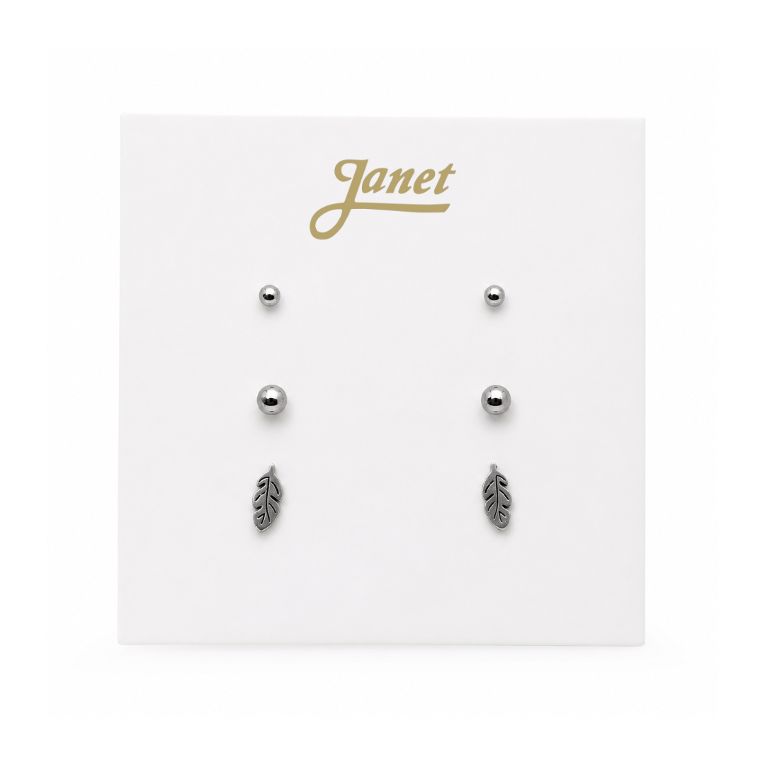 Set de 3 Pares de Aros de Acero Quirúrgico – Bolitas y Plumas