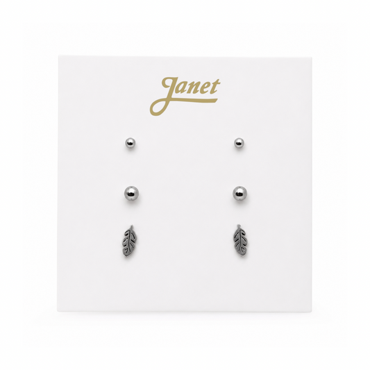 Set de 3 Pares de Aros de Acero Quirúrgico – Bolitas y Plumas