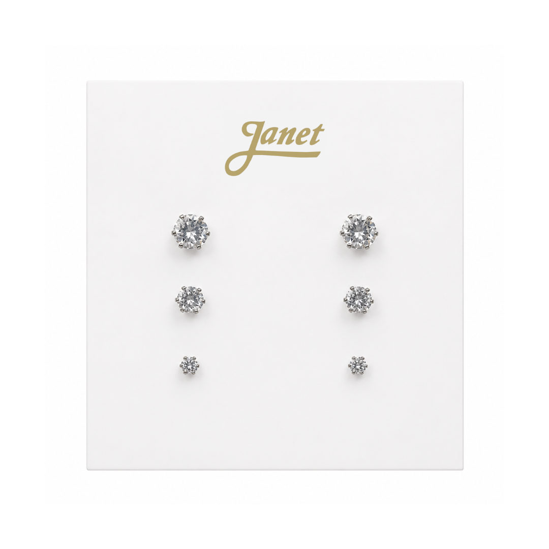 Set de 3 Pares de Aros de Acero Quirúrgico con Cubic Zirconia