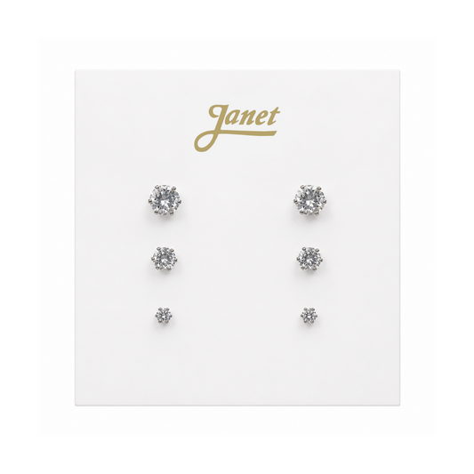 Set de 3 Pares de Aros de Acero Quirúrgico con Cubic Zirconia