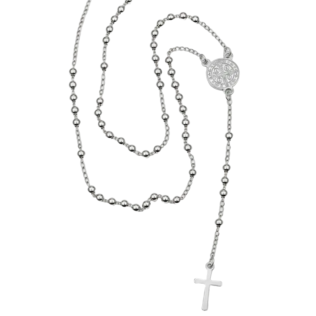 Rosario Acero Bolita 3mm con San Benito 50cm