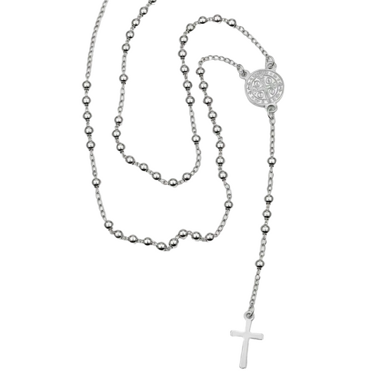 Rosario Acero Bolita 3mm con San Benito 50cm