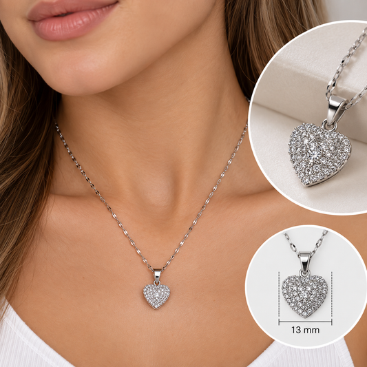 Cadena y Dije corazón con micro cubics en acero