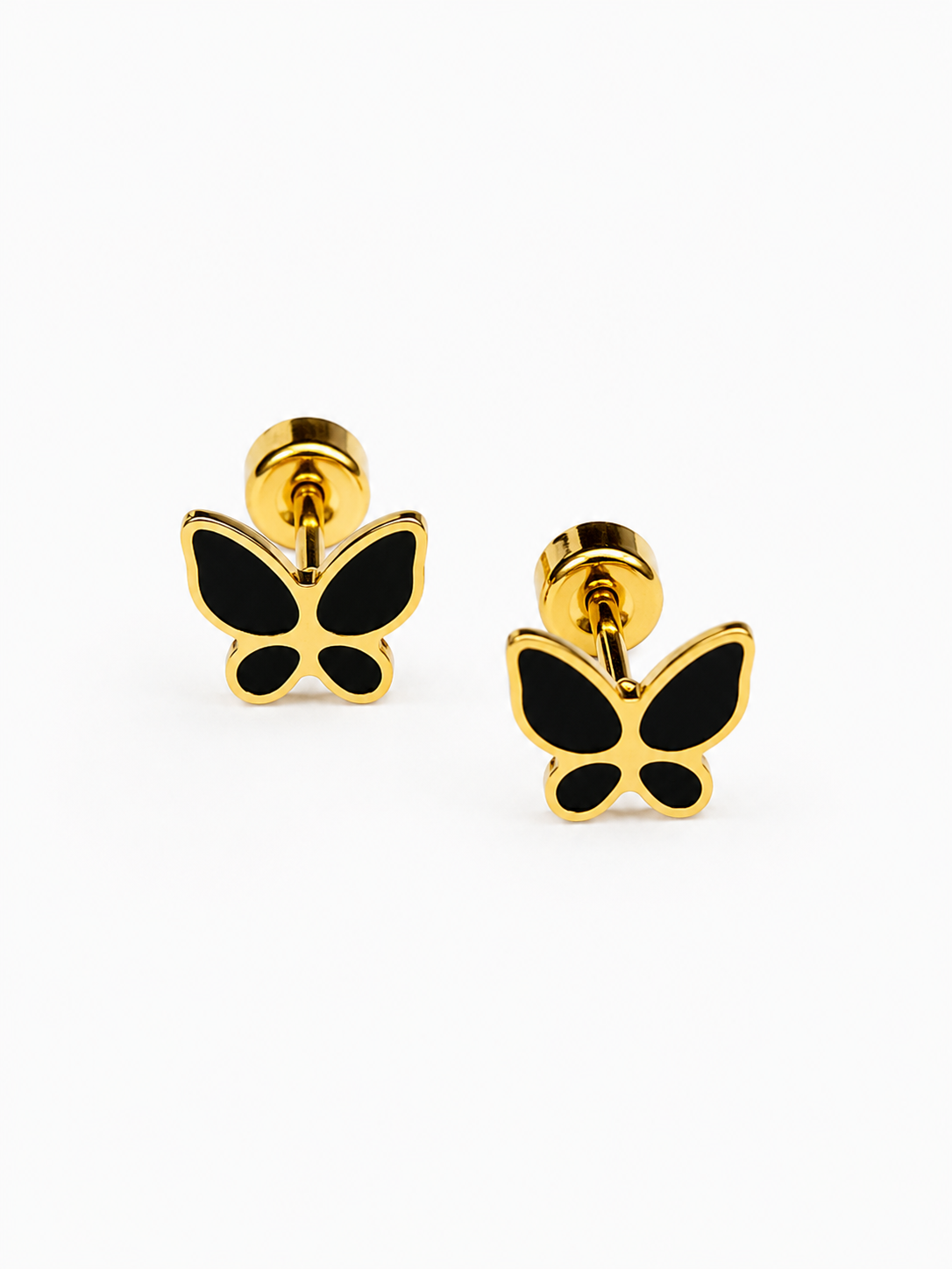 Aros con mariposa esmaltada en acero dorado
