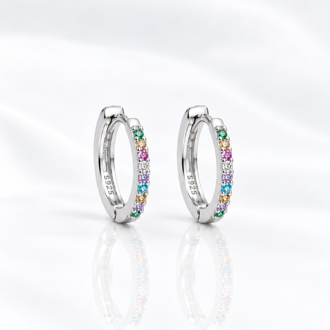 Aros Huggies Plata 925 12mm con Micro Cubic Multicolor