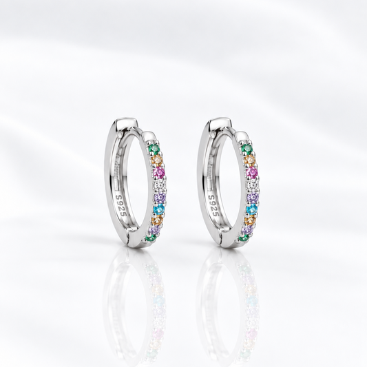 Aros Huggies Plata 925 12mm con Micro Cubic Multicolor