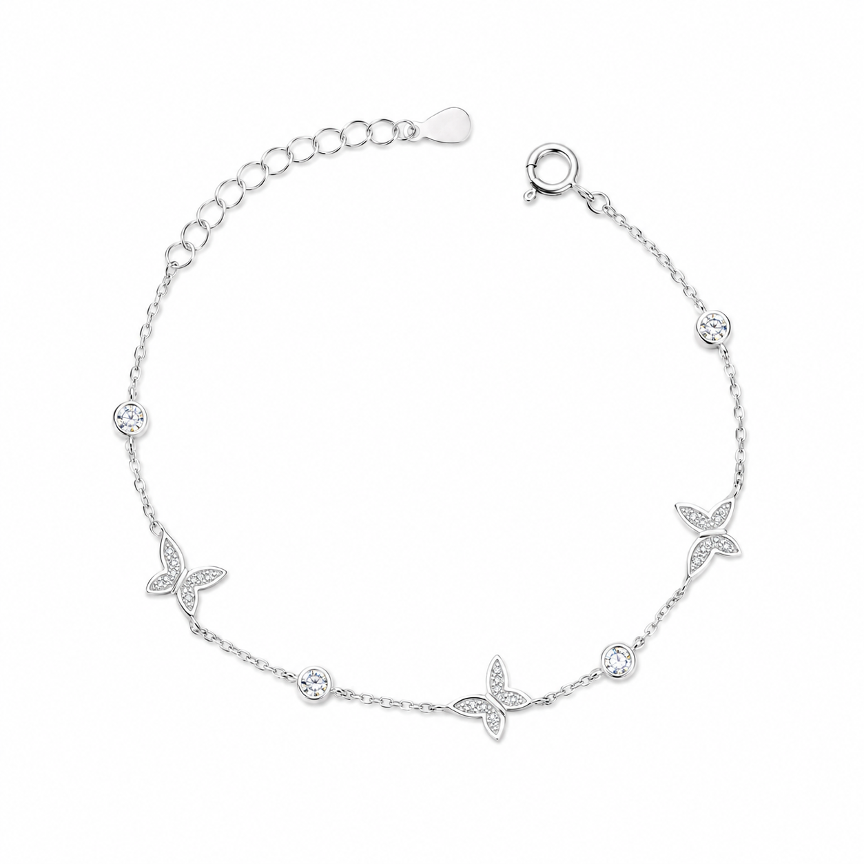 Pulsera Plata 925 Mariposas con Cubic