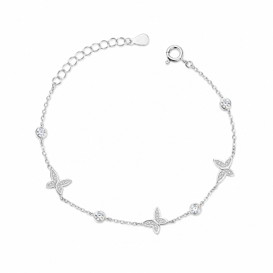 Pulsera Plata 925 Mariposas con Cubic