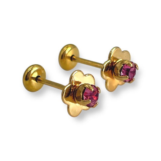 Aros abridores flor con strass enchapado en oro