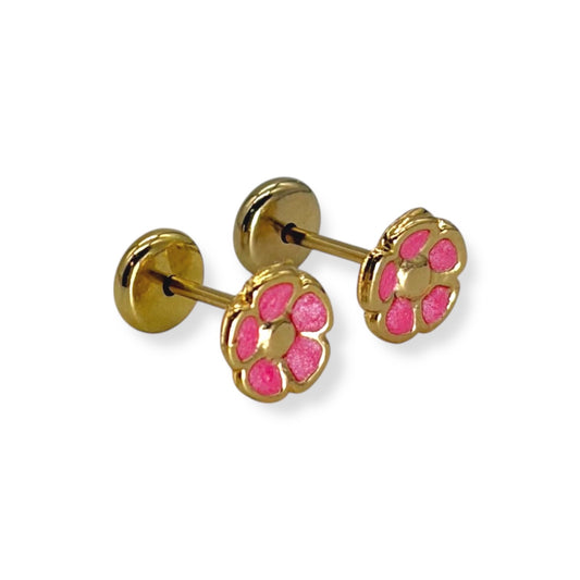 Aros abridores flor esmaltada enchapado en oro