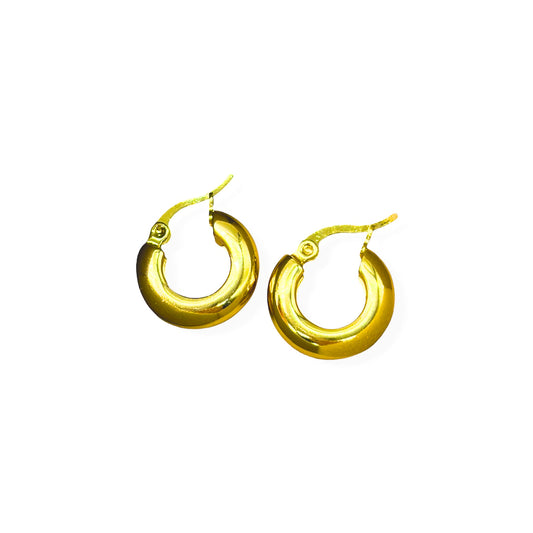 Aros Argolla Acero Dorado Inflado 15mm Mujer