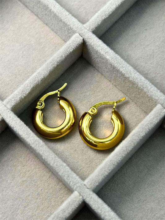 Aros Argolla Acero Dorado Inflado 15mm Mujer