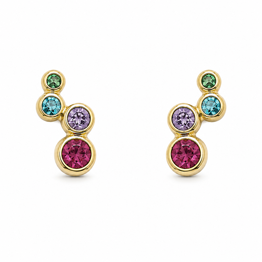 Aros de Acero Dorado con Strass Multicolor