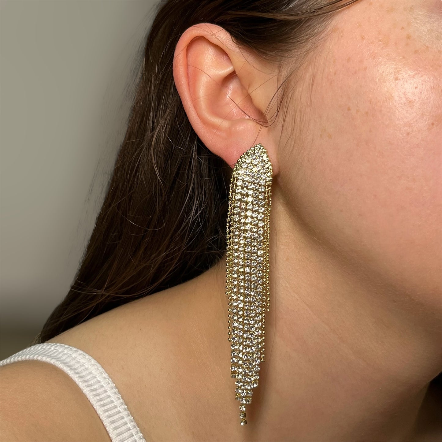 Aros colgantes con strass engarzado para Fiesta