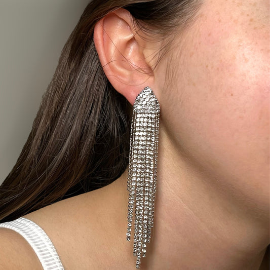 Aros colgantes con strass engarzado para Fiesta