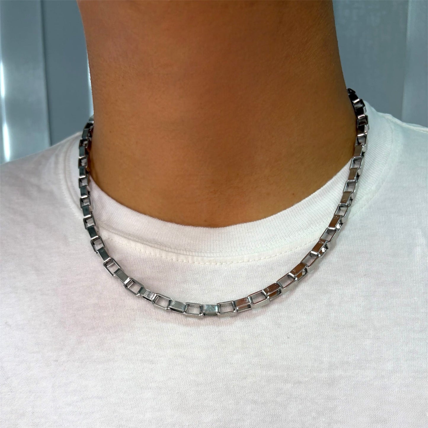Collar Masculino Acero Quirúrgico Diseño Rectangular Moderno
