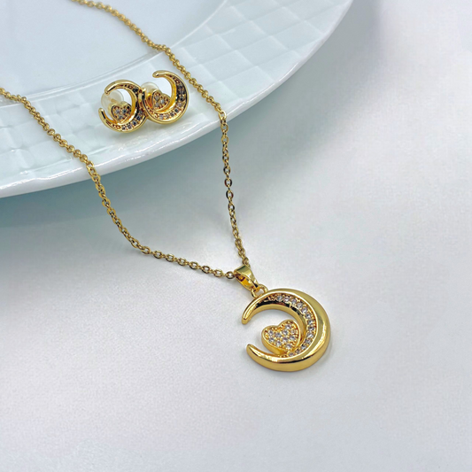 Cadena y dije con aros en acero dorado