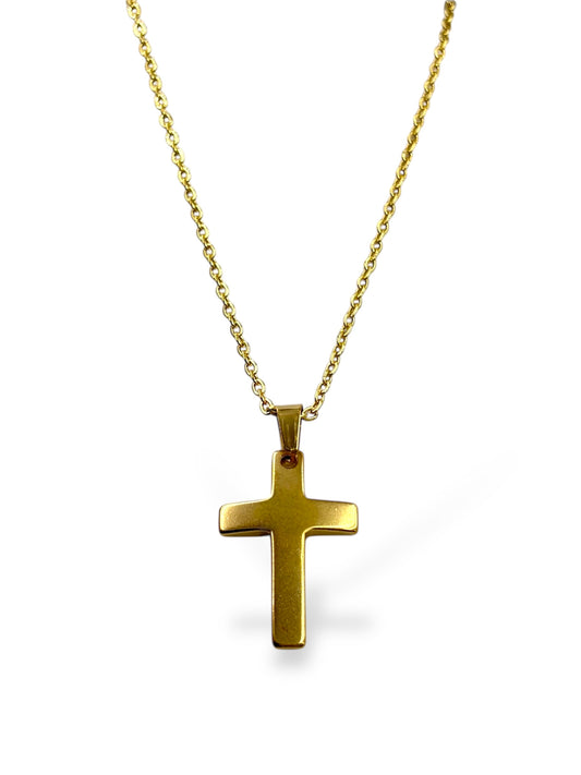 Cadena y Cruz Bombe Angosta en Acero Dorado