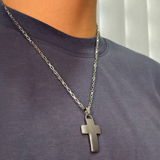 Cadena Con Cruz En Acero Quirúrgico