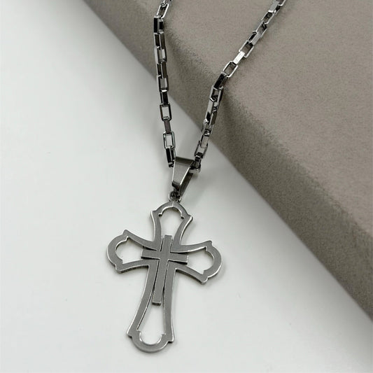 Cadena y Cruz Hombre en Acero con Cadena 60cm