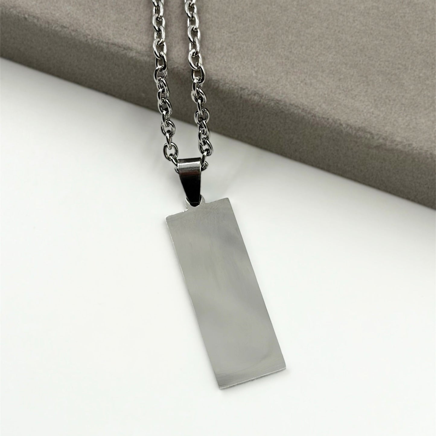 Cadena y Medalla Rectangular en Acero Para Grabar