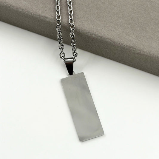 Cadena y Medalla Rectangular en Acero Para Grabar
