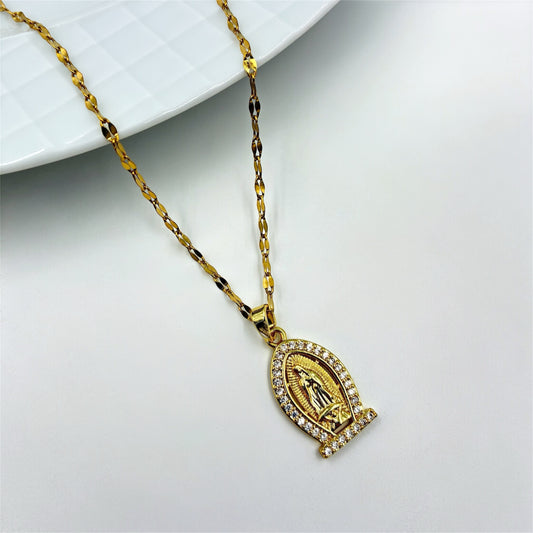 Cadena y medalla Guadalupe acero dorado