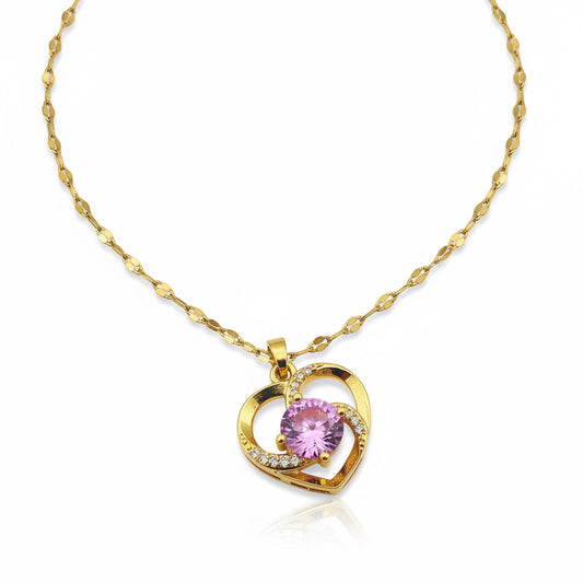 Cadena y dije acero dorado corazon con centro cubic