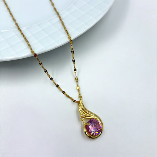 Cadena y dije con cubic rosa