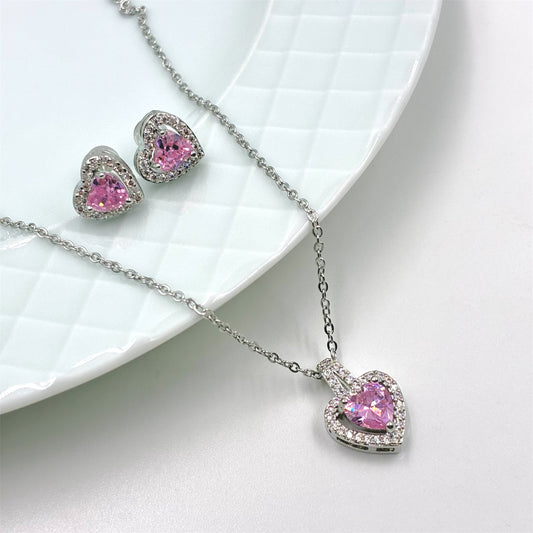 Conjunto corazon con aros en acero