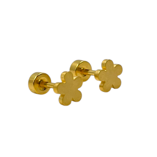 Aros acero dorado con forma de flor